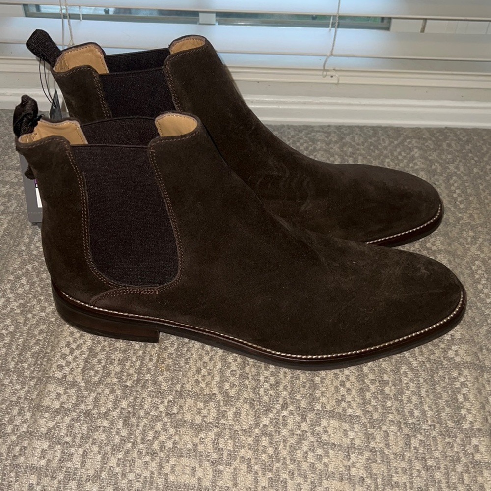 Mens dark suede slip on ankle boots